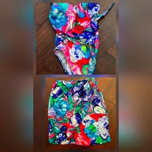 Gottex Floral Swimsuit and Sarong Skirt Set NWT